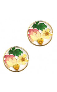 Connector with dried flowers 20mm - Gold-pink white green